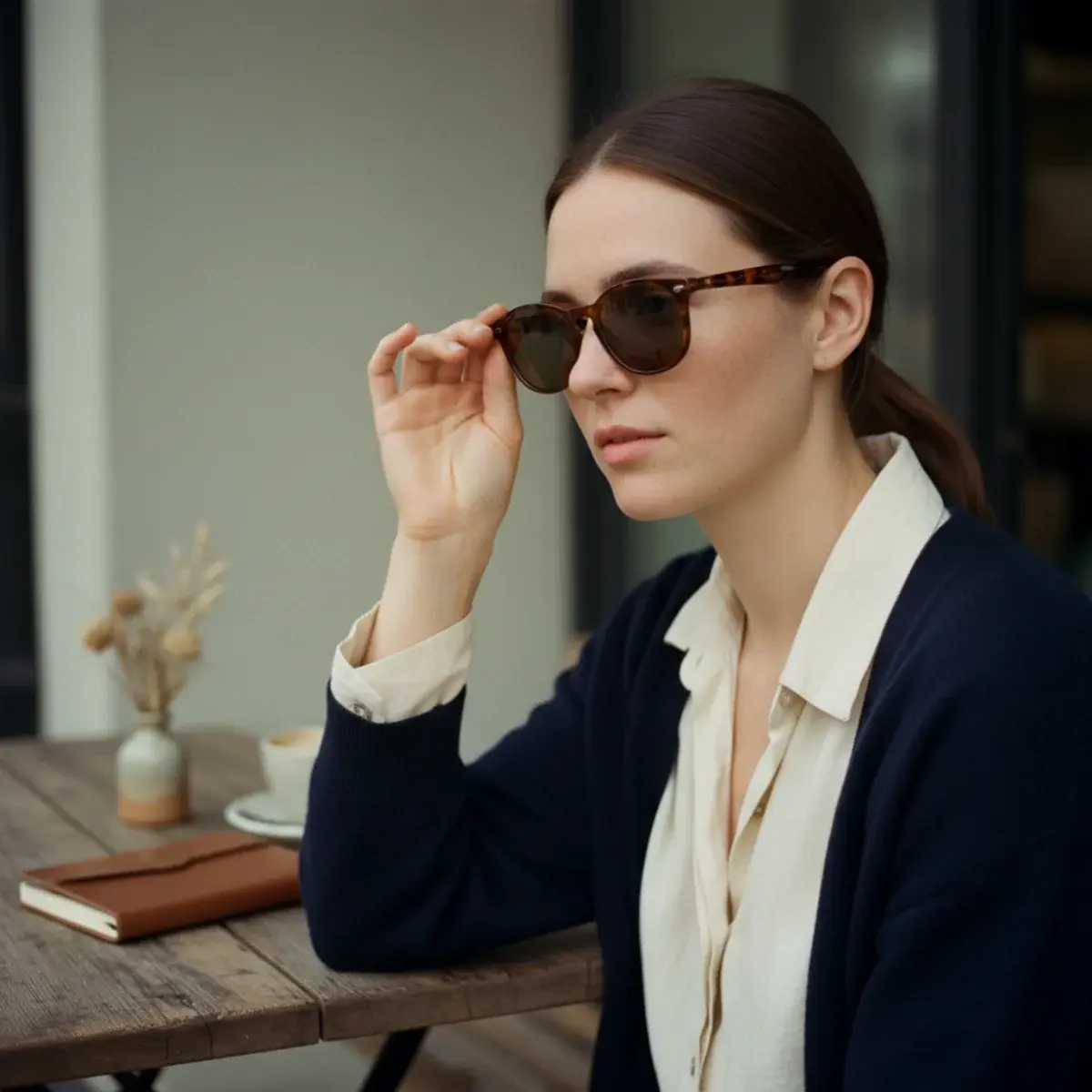 The accessory focal-point rule: one statement scarf with simple supporting pieces, versus a cluttered competing look