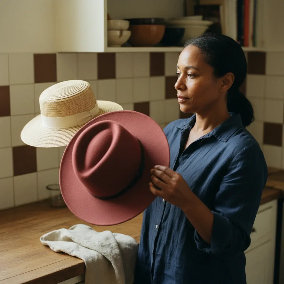 Accessories through seasons: sun hats and sunglasses in summer, wool scarves and gloves in autumn and winter