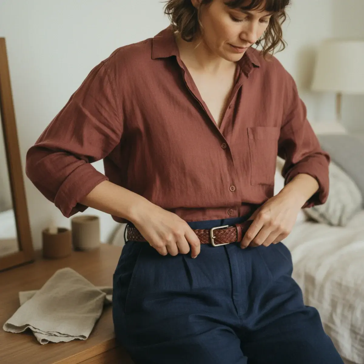 Accessories finishing an outfit: a scarf, belt, and sunglasses adding personality, defining the silhouette, and completing the look