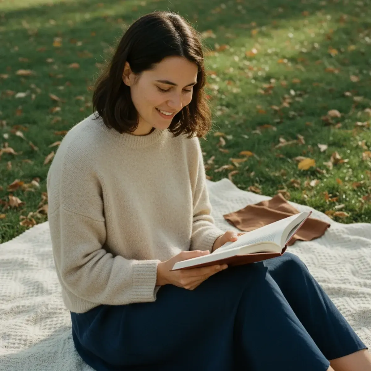 Second-hand and restyled pieces building a fall aesthetic on a budget: a thrifted wool coat and a chunky knit