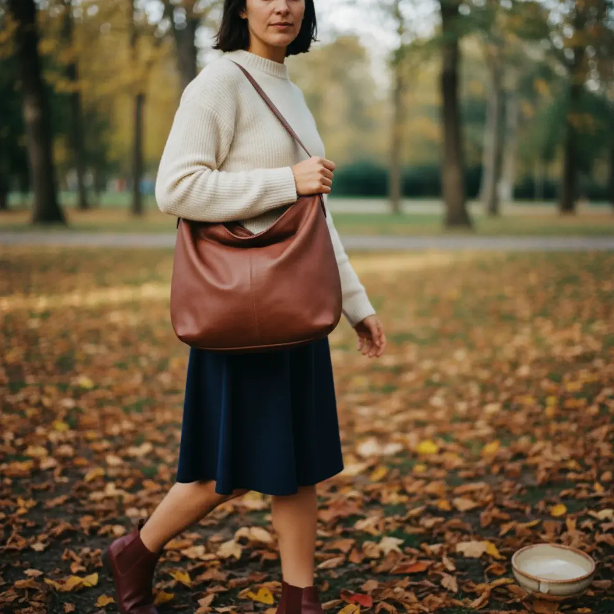 A mood board blending two fall aesthetics — cozy knits with a classic camel coat — in a coherent warm palette