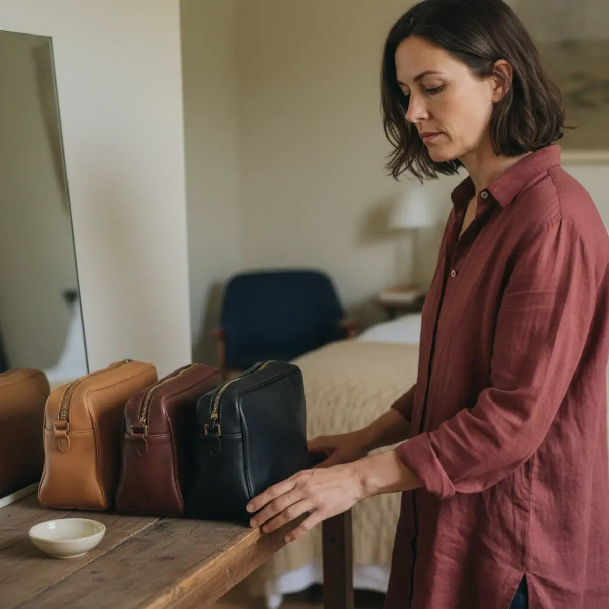 Styling details: a bag carried by hand for polish, on the shoulder for ease, crossbody for casual, coordinated with the outfit