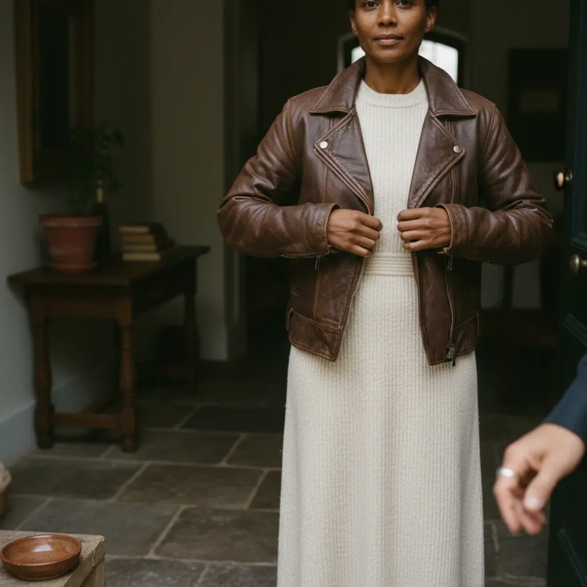 A small date-night capsule: slip dress, dark jeans, silk top, a jacket, and two pairs of shoes in a coordinated palette