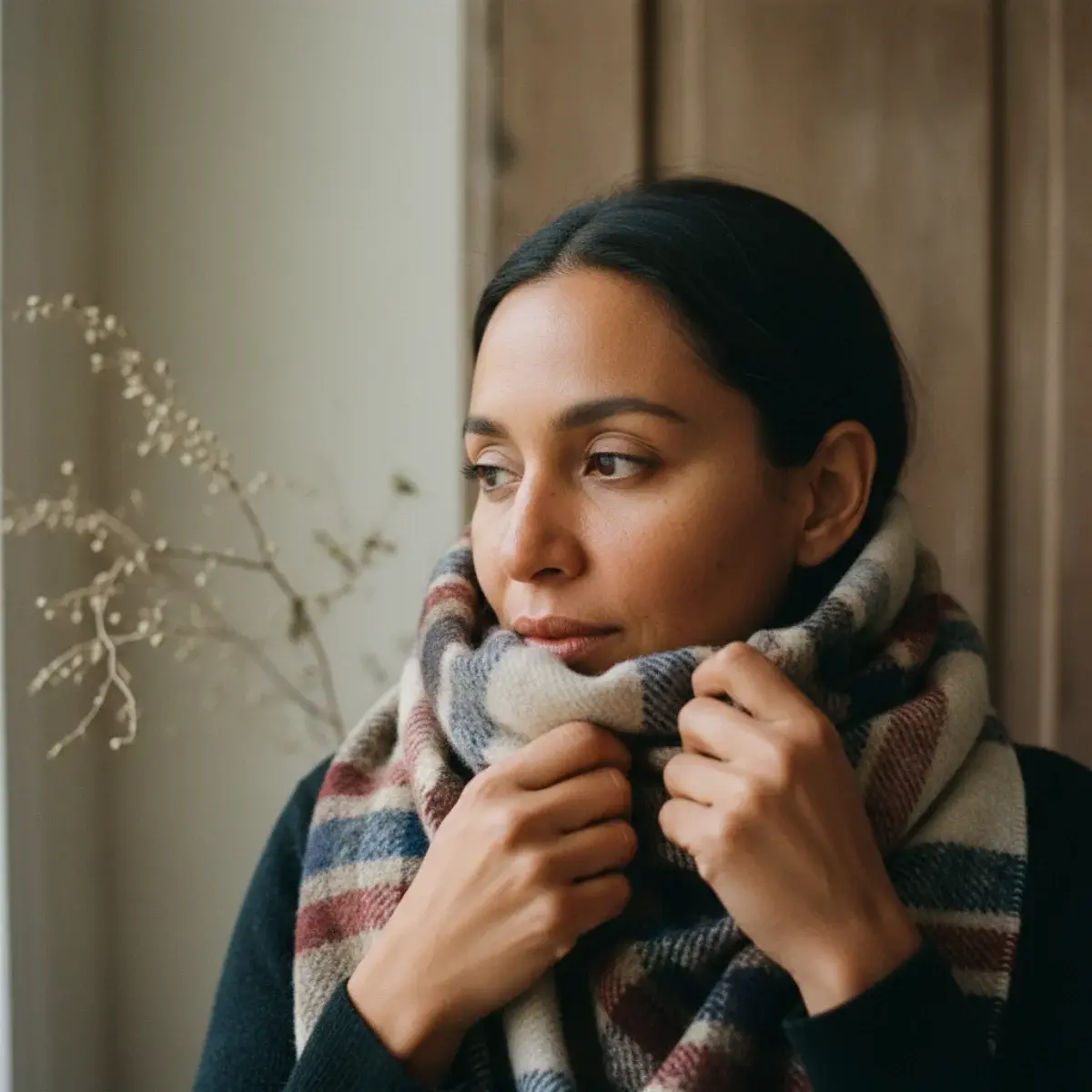 A fall capsule wardrobe in a warm palette: wool coat, trench, knits, trousers, jeans, skirt, dresses, and boots