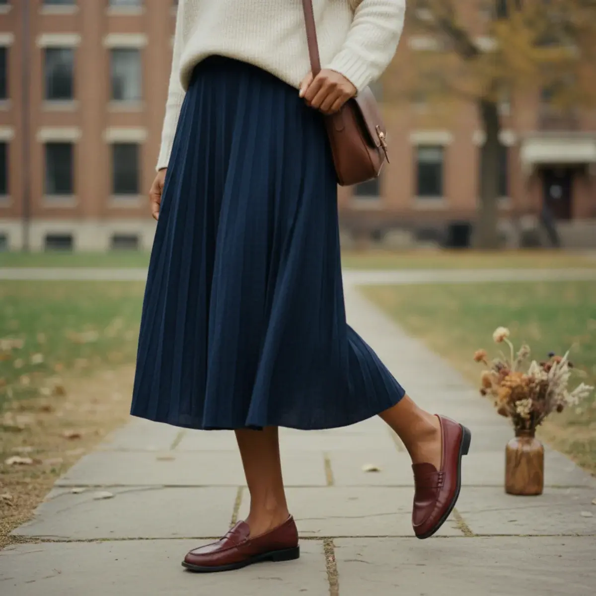 Loafers with trousers: cropped tailored trousers showing ankle, straight trousers grazing the loafer, wide-leg