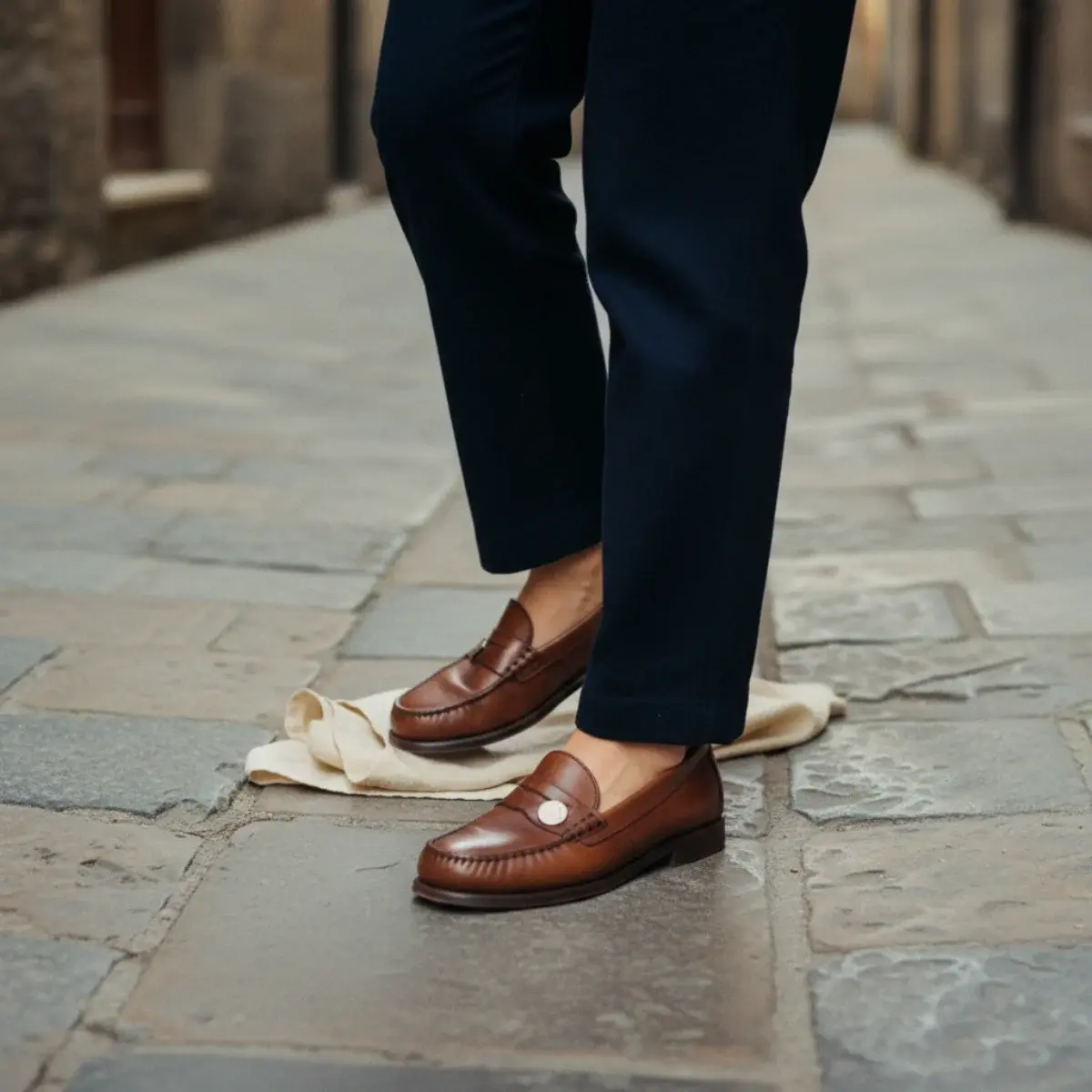 One base outfit of jeans and a knit shown with trainers, loafers, and heeled boots to show how shoes change the tone