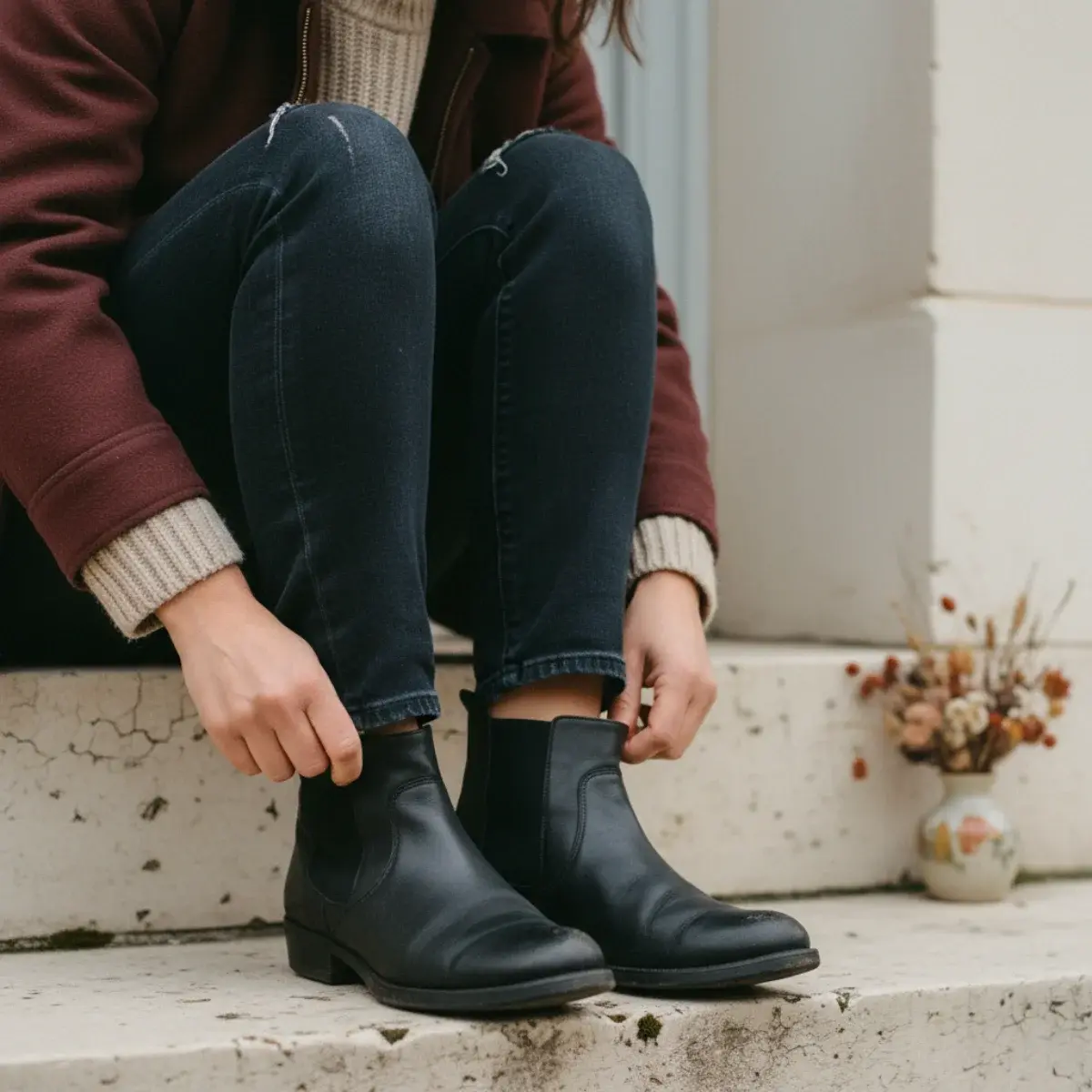 Shoes across seasons: spring loafers and flats, summer sandals, autumn ankle boots, winter tall boots