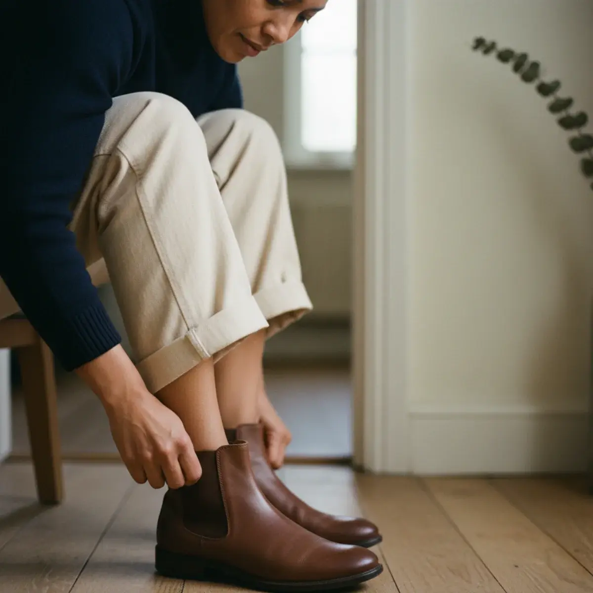 Jeans styled with different shoes: straight jeans with loafers and boots, wide-leg with a heel, cropped with flats