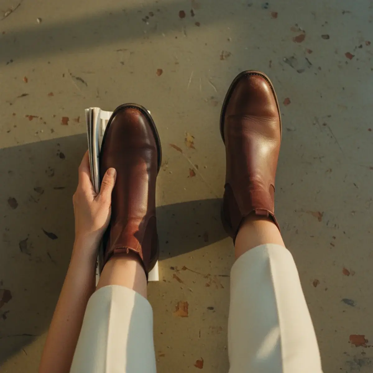 Ankle boots with trousers: under straight trousers grazing the hem, with cropped trousers, heeled under wide-leg