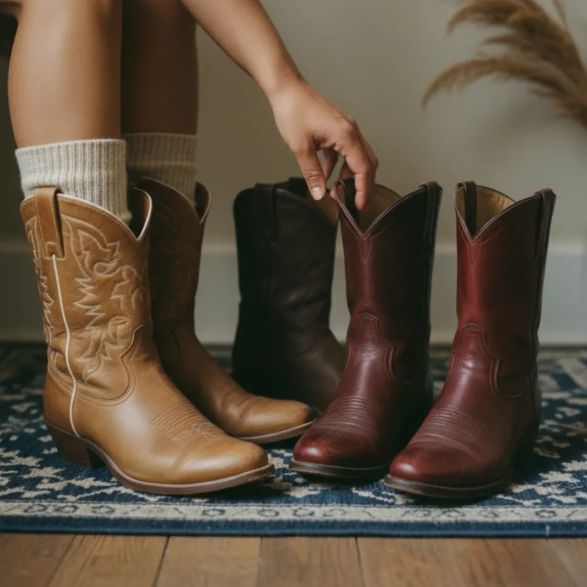 Choosing cowboy boots: tan and brown neutrals versus black and embellished statement pairs