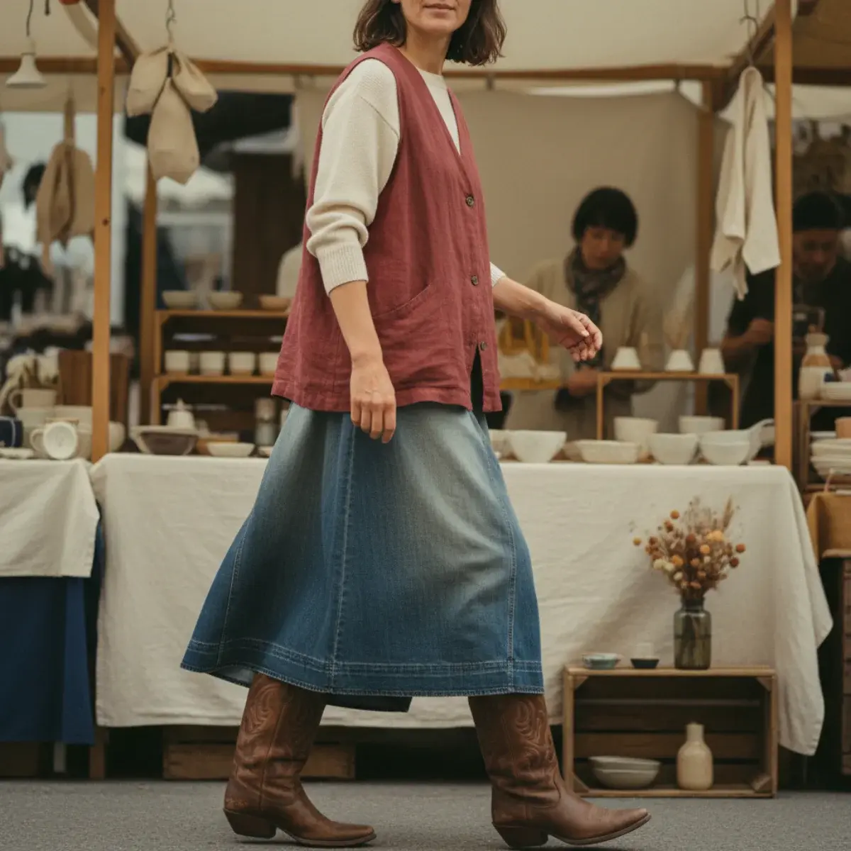 Cowboy boots with dresses: a slip dress, a floral prairie midi, and a simple mini dress