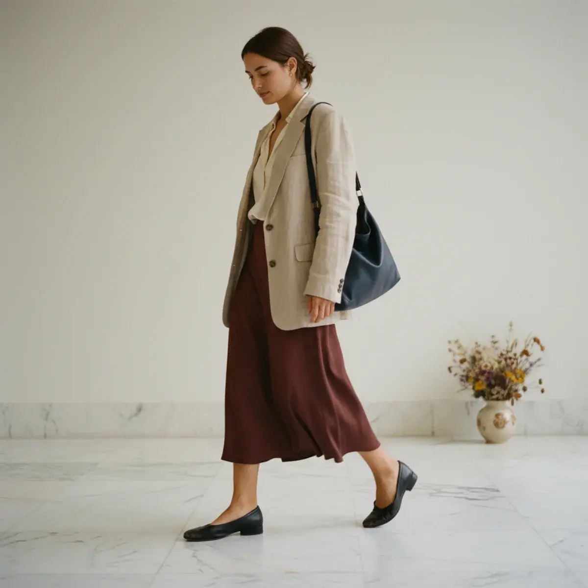 Interview colour palette: navy, charcoal, grey, beige, and white with a single restrained accent