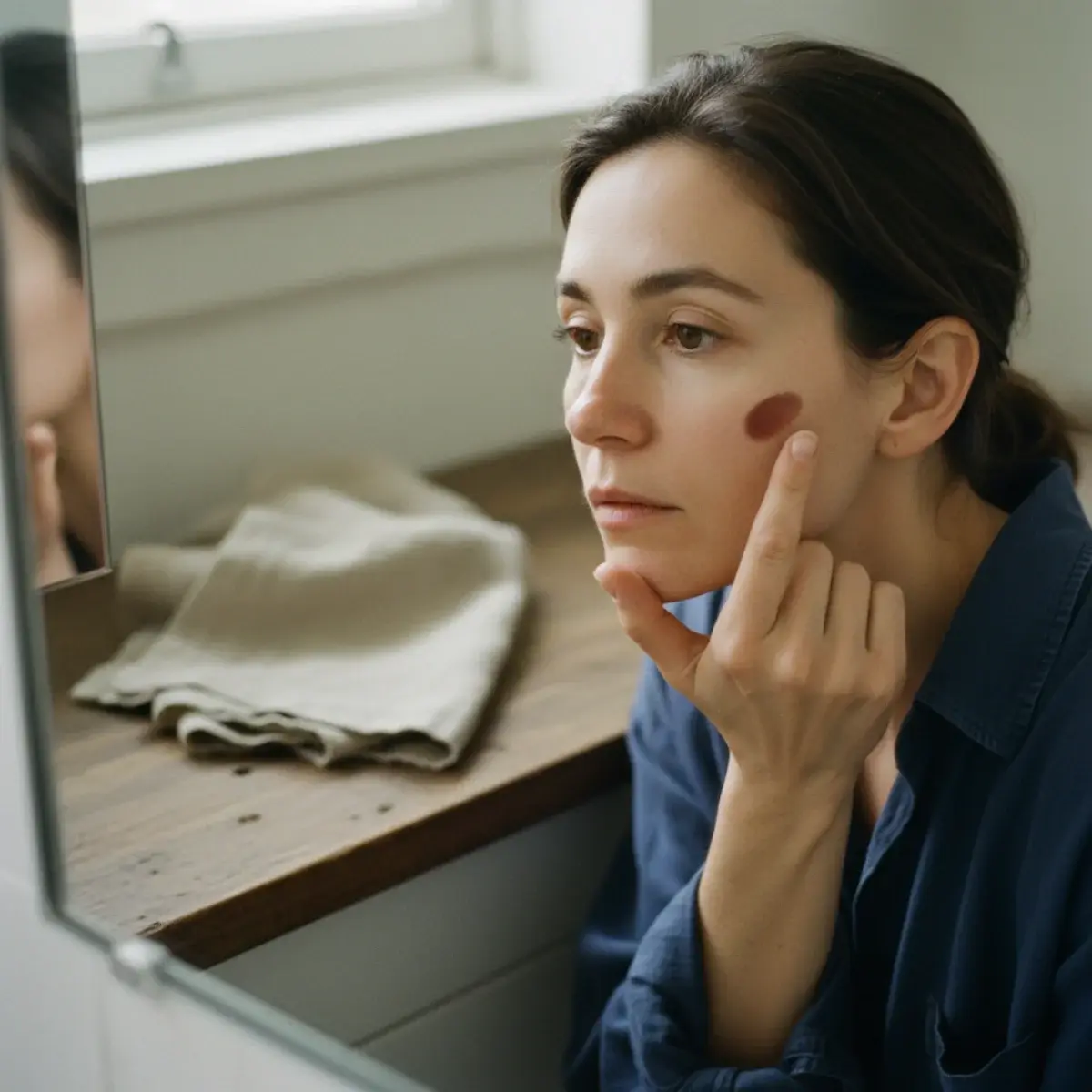 Finishing with a natural lip: a tinted lip balm in a shade close to the natural lip colour