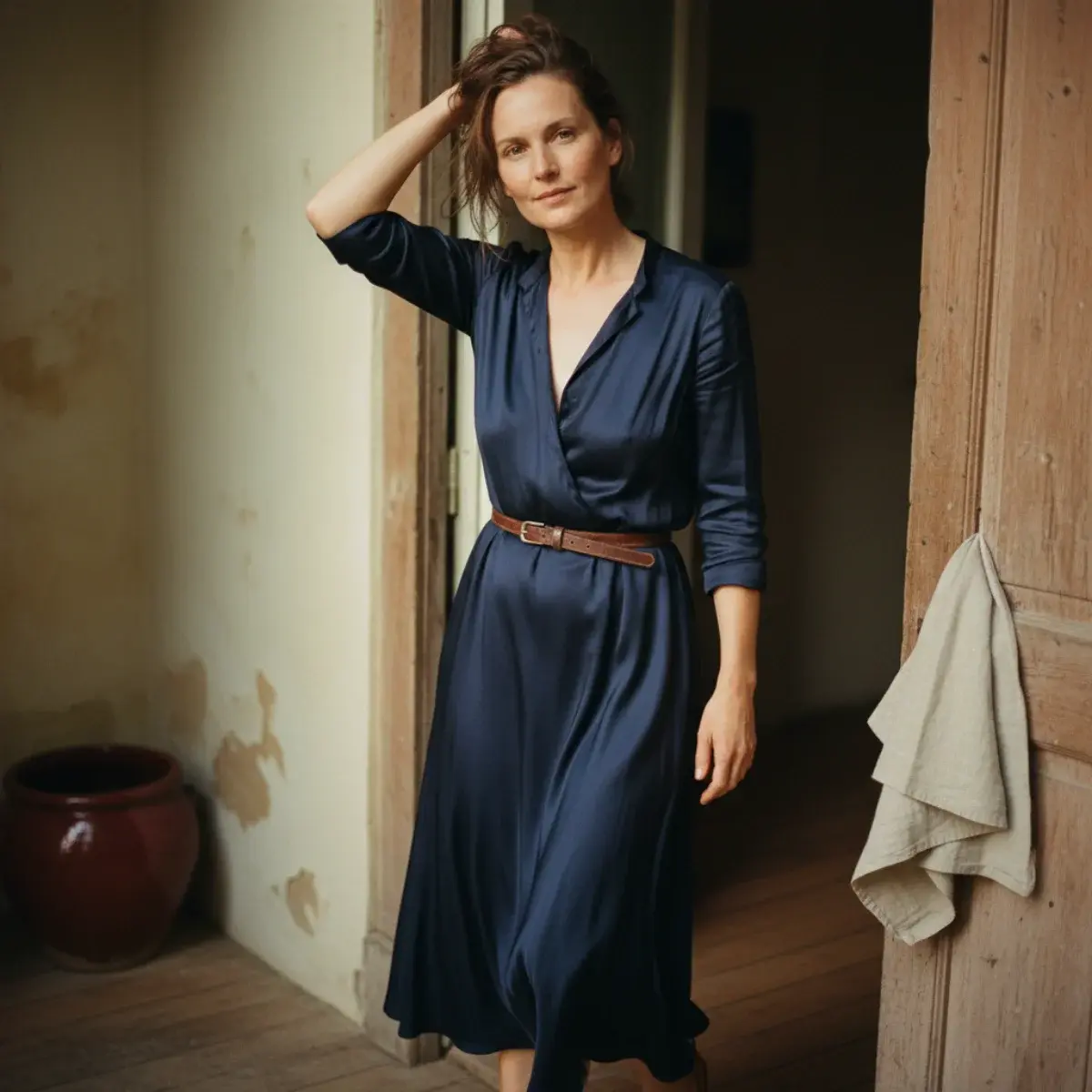 Dress code ladder illustrated from casual to black tie with example women's outfits at each level