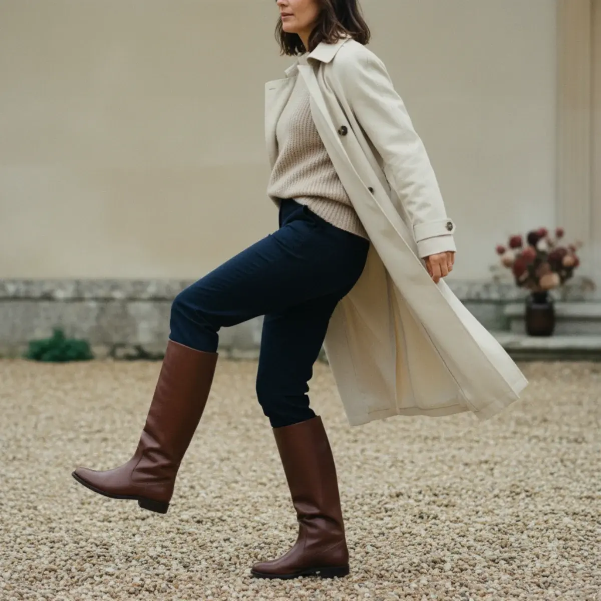 Old money fall outfit grid: camel coat default, oxblood knit with grey coat, tweed blazer layer, monochrome brown