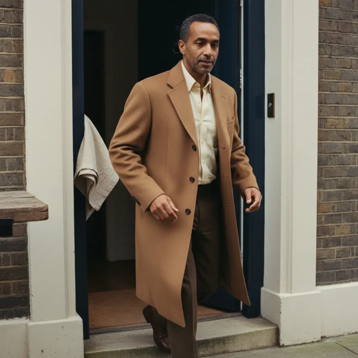 Old money menswear building blocks: navy blazer, oxford shirts, fine knits, grey flannel trousers, chinos, dark denim, camel coat