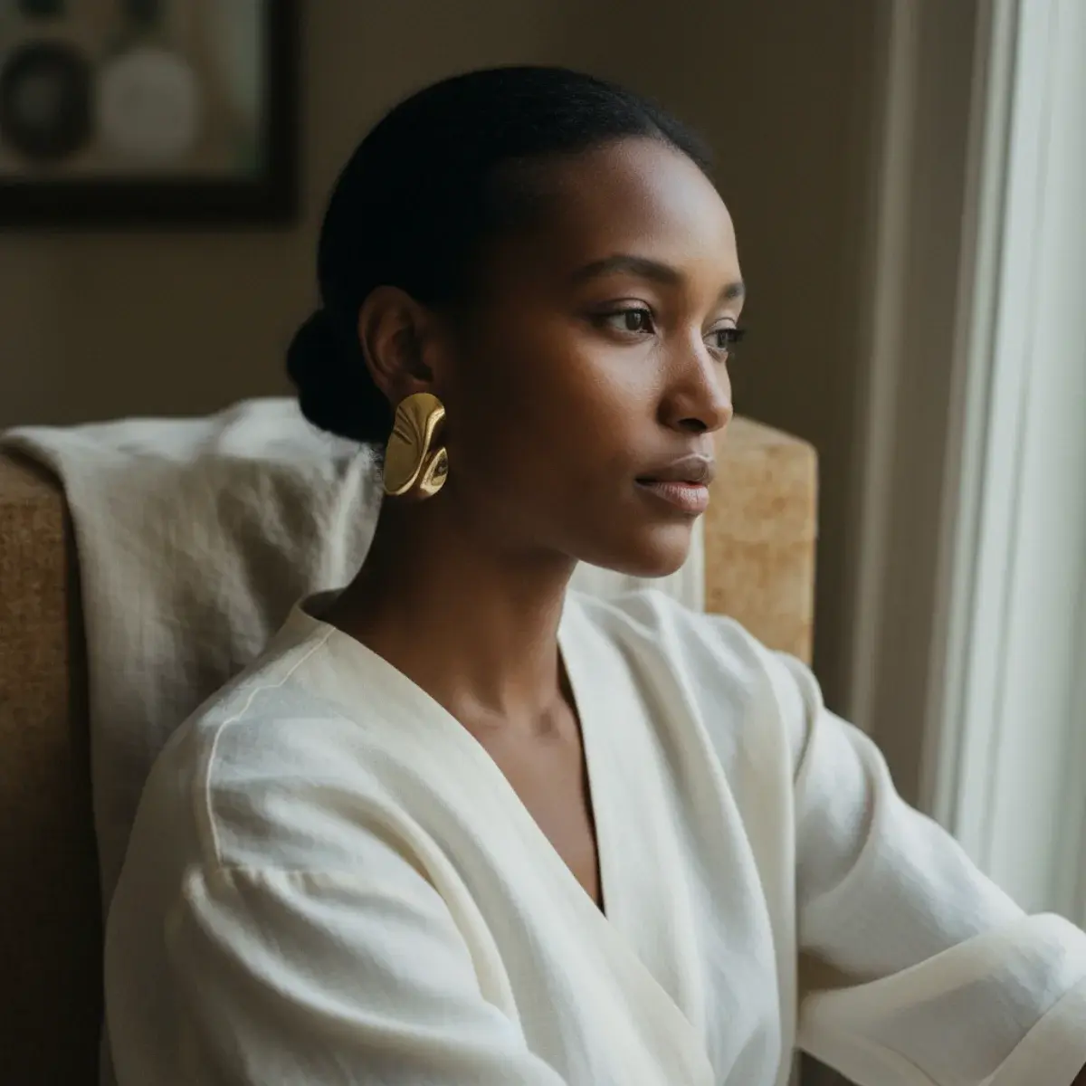 Statement earrings by occasion: a bold pair with a casual tee, a moderate pair for work, a sparkly pair for a cocktail dress