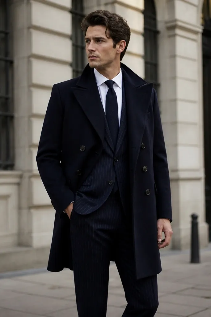 A charcoal check wool dress with a notch collar, long sleeves, a belted waist, and a hem around mid-calf.