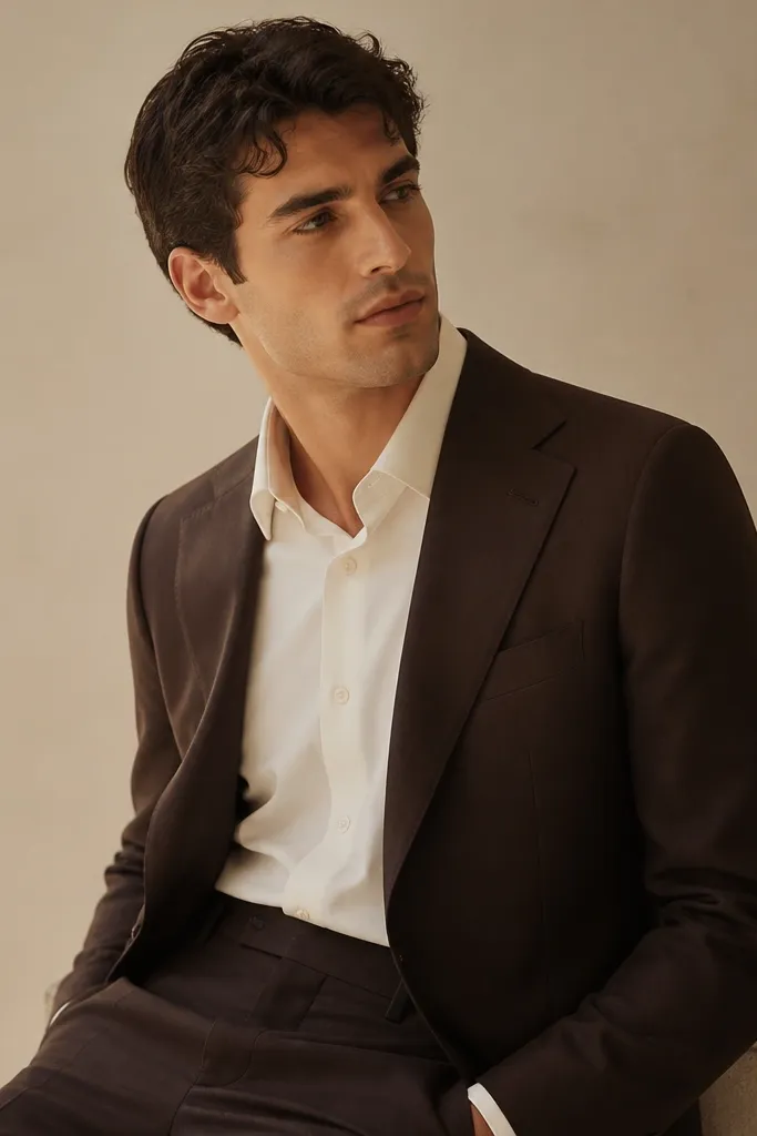 A silver-gray mohair-like dress with a clean stand collar and long sleeves; the fabric catches light with a soft, fine shimmer.
