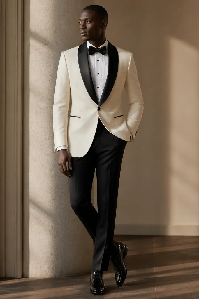 A midnight black formal dress with a barely-there micro-pattern in dark blue; the fabric is matte; the neckline is clean and the silhouette is straight with gentle taper.