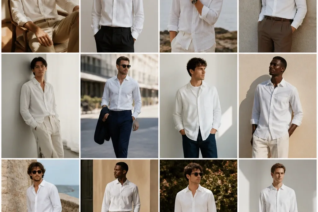 12 all-year white long-sleeve shirt outfits for men