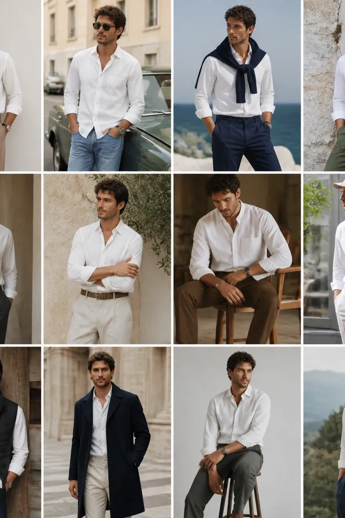 12 all-year white long-sleeve shirt outfits for men