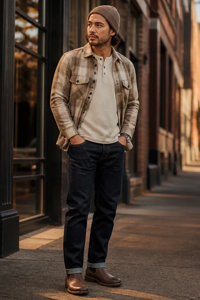 Aesthetic flannel outfits for men neutral