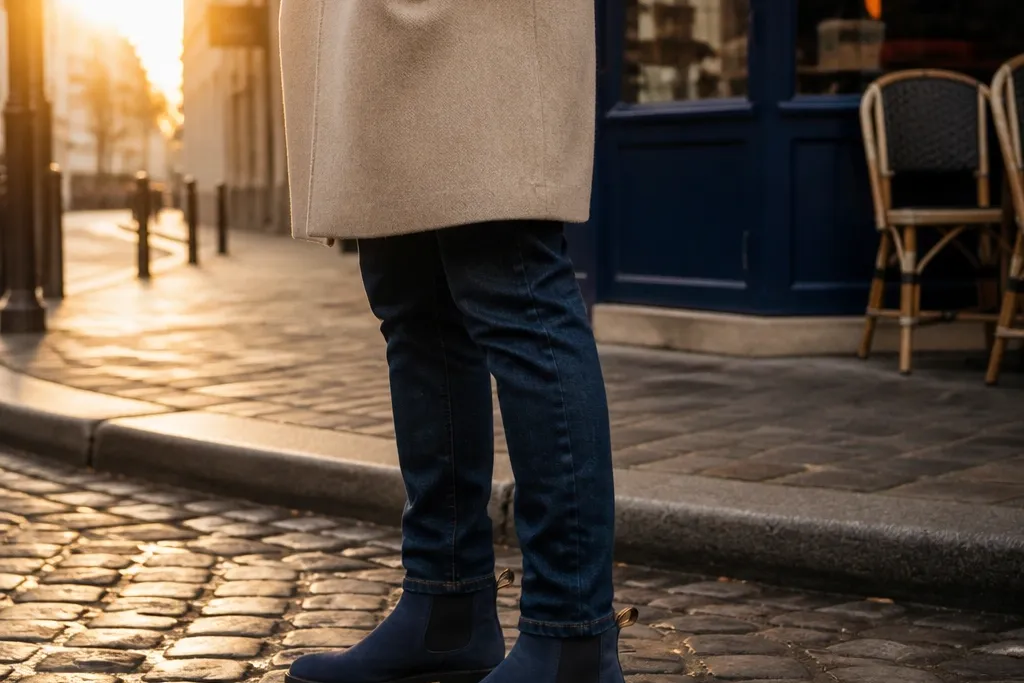 Blue Chelsea Boots Outfits for Men