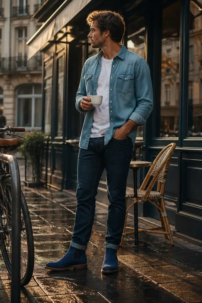 Blue Chelsea Boots Outfits for Men