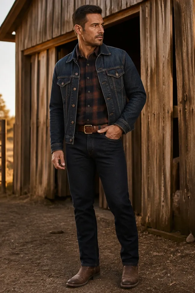 Cowboy flannel outfits for men rugged