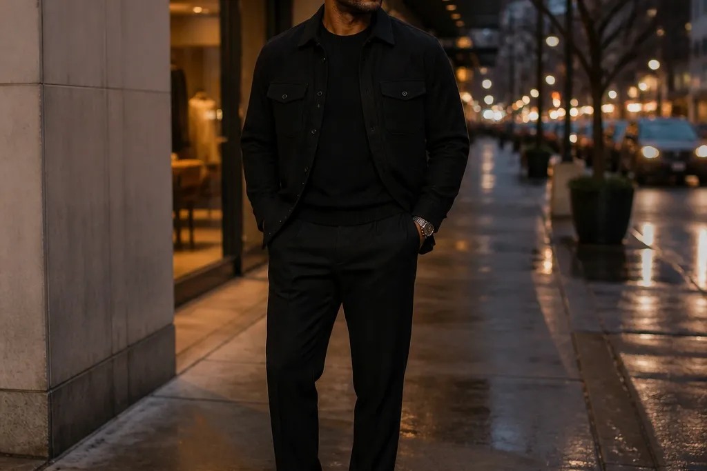 Dark flannel outfits for men all black