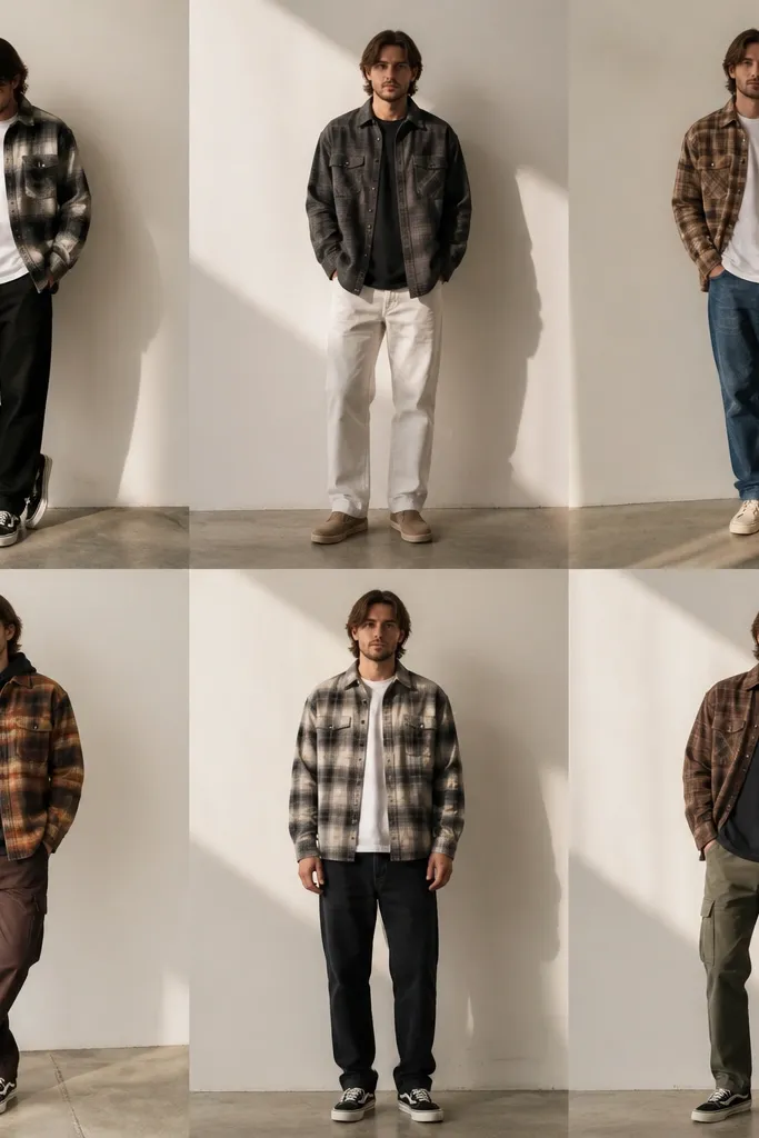 Streetwear flannel outfits for men capsule wardrobe