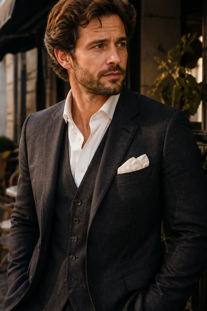 White linen pocket square in a linen suit jacket