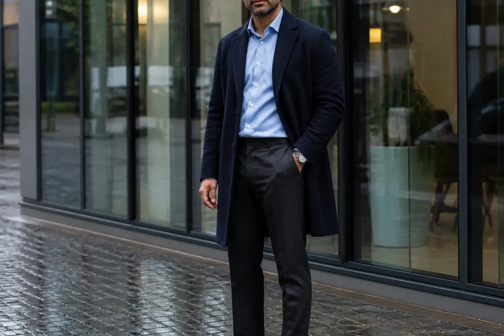 Rainy Day Business Casual Men Outfit Steps