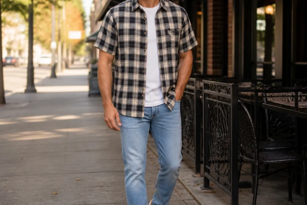 Short sleeve flannel outfits for men summer
