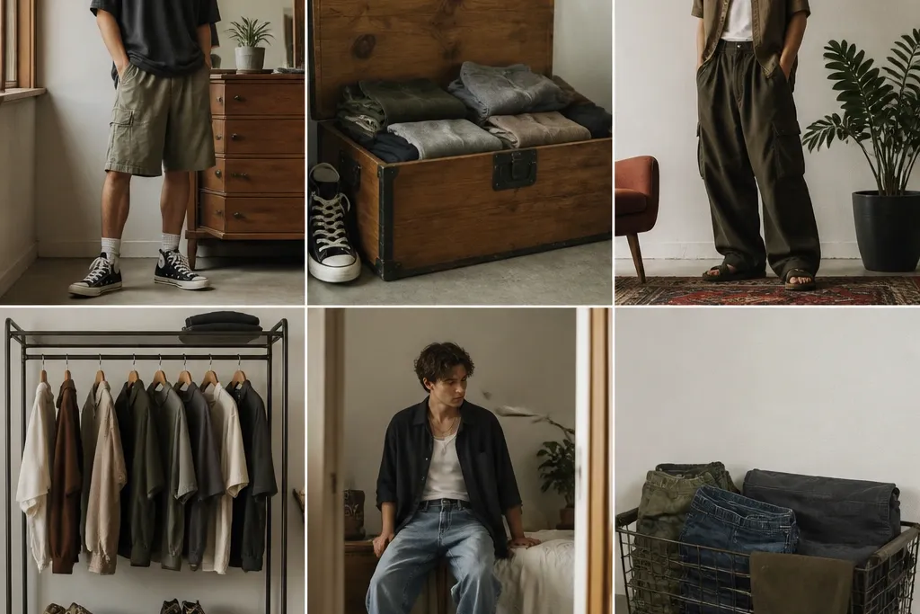 Grunge summer fits for men with storage ideas