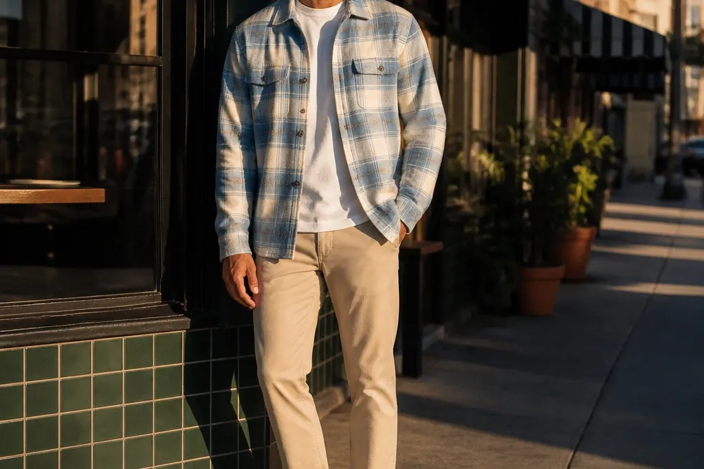Summer flannel outfit steps for men