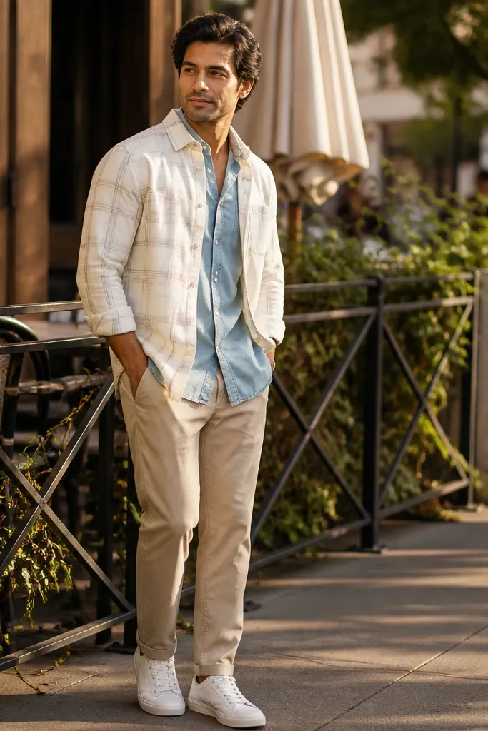 Summer flannel outfit steps for men