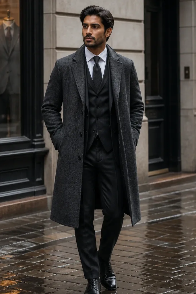 15 Three-Piece Suit Long Coat for Men