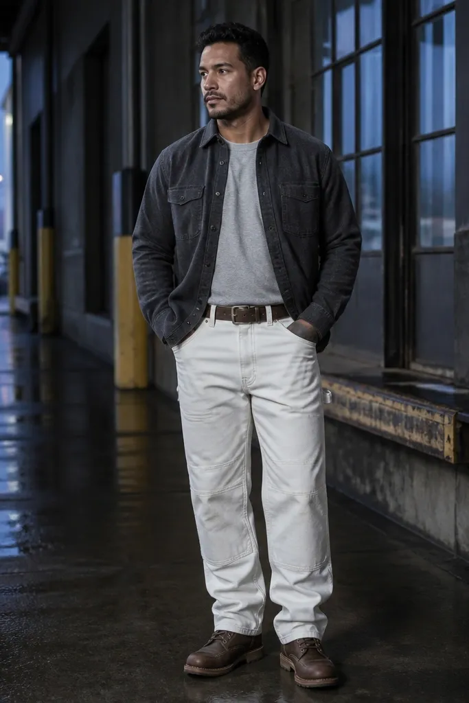 White Carpenter Pants Outfits for Men
