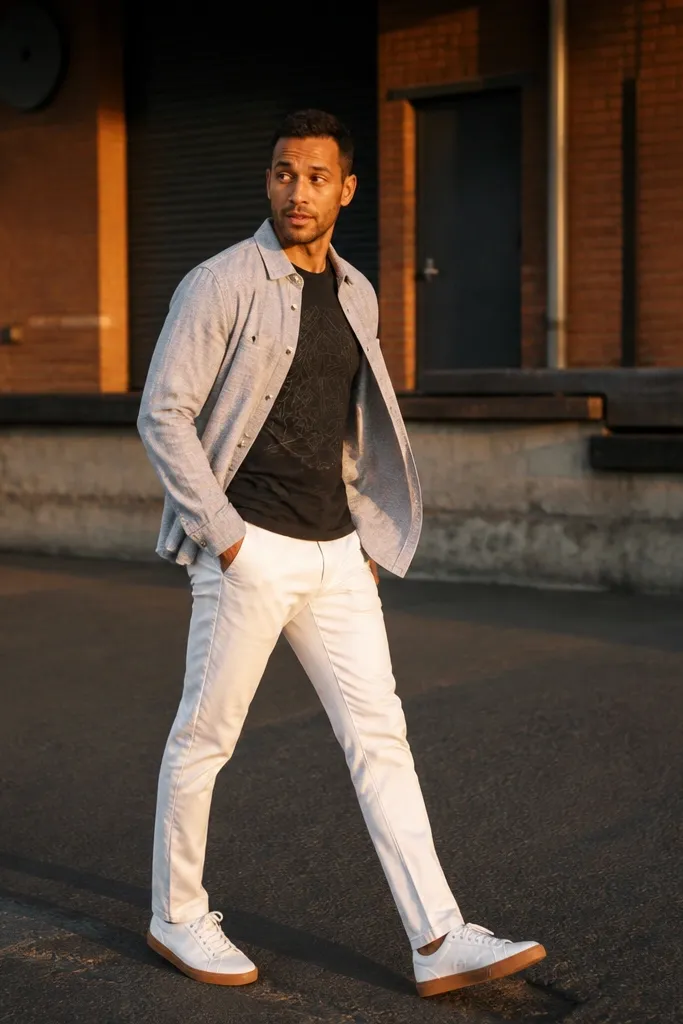 White Pants Men Outfit Street Style