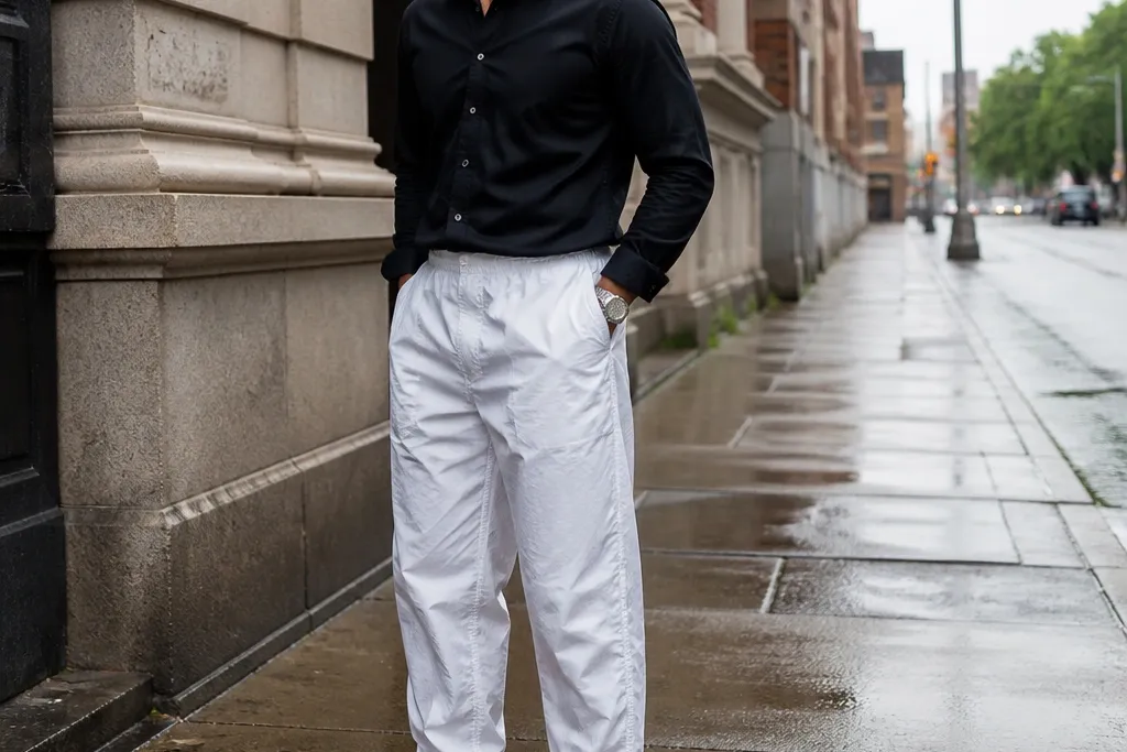 White Parachute Pants Outfits for Men
