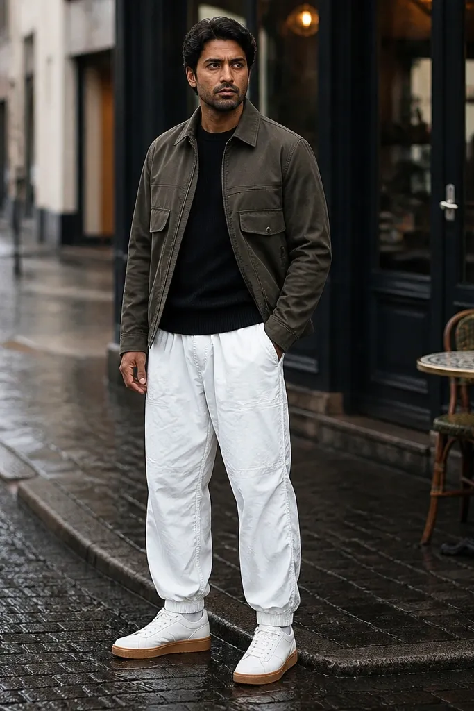 White Parachute Pants Outfits for Men